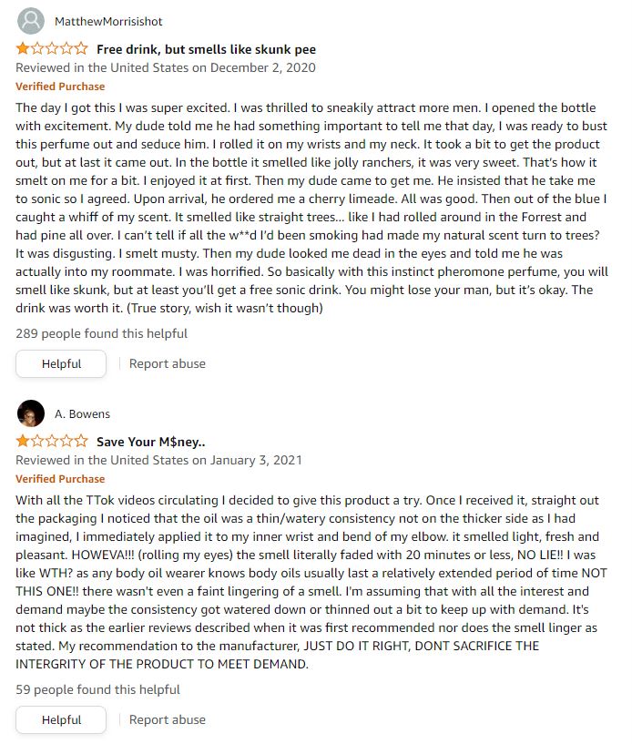 Pure instinct pheromone oil reviews on Amazon